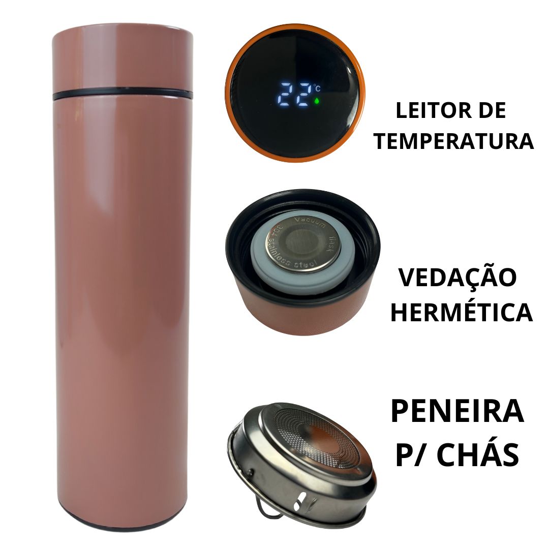 Garrafa Térmica Com Termômetro Digital - Tela de LED - 500ml