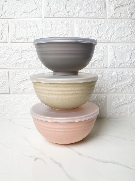 Conjunto Bowls Bambu Ecológico Com Tampa 3 Peças