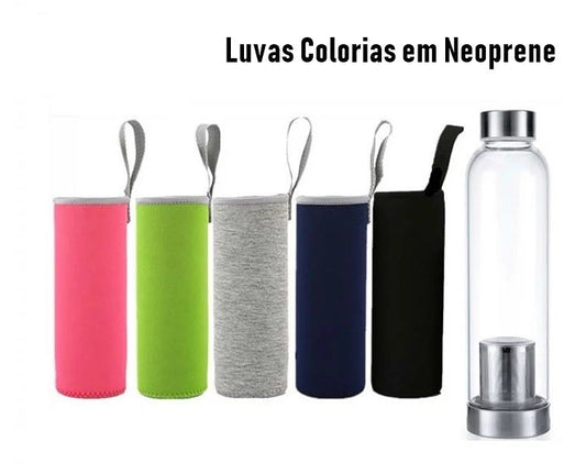 Garrafa de Vidro Com Infusor de Inox para Chá + Luva Neoprene - 550ml