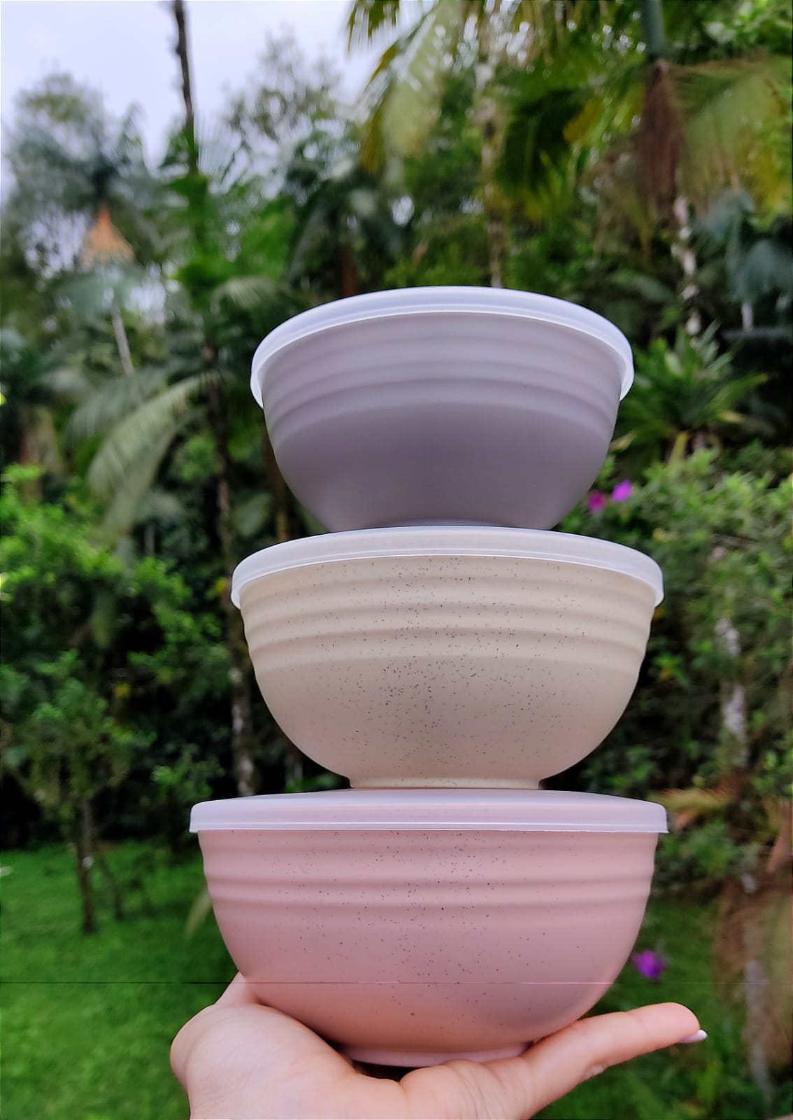 Conjunto Bowls Bambu Ecológico Com Tampa 3 Peças